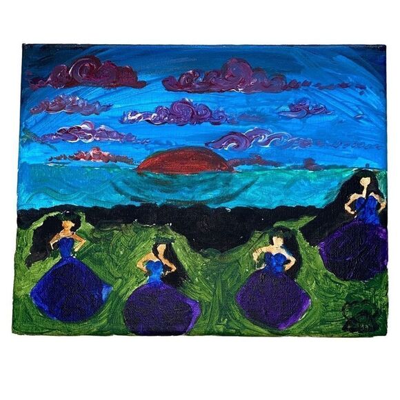 Original Painting By Me 8x10 Hula At Sunset Acrylic On Canvas - Picture 1 of 2